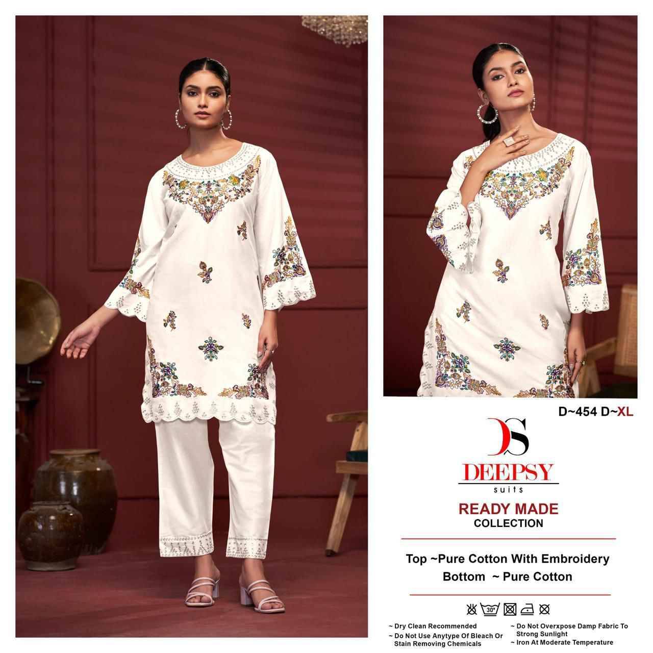 Deepsy Hit Design 454 Colours By Deepsy Suits 454-A To 454-D Series Designer Pakistani Suits Collection Beautiful Stylish Fancy Colorful Party Wear & Occasional Wear Pure Cotton Kurtis With Bottom At Wholesale Price