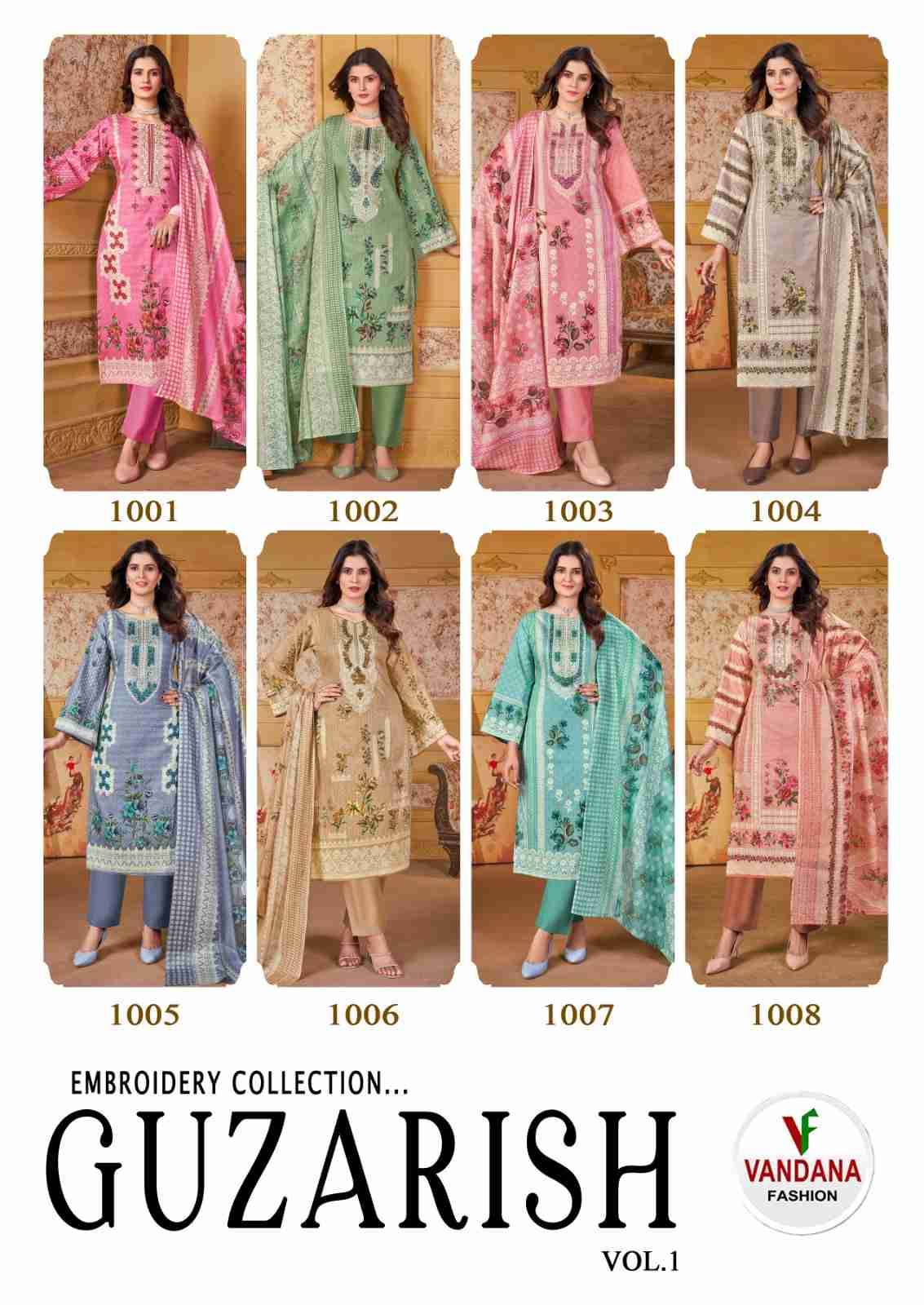 Guzarish Vol-1 By Vandana Fashion 1001 To 1008 Series Beautiful Festive Suits Stylish Fancy Colorful Casual Wear & Ethnic Wear Pure Cotton Print Dresses At Wholesale Price