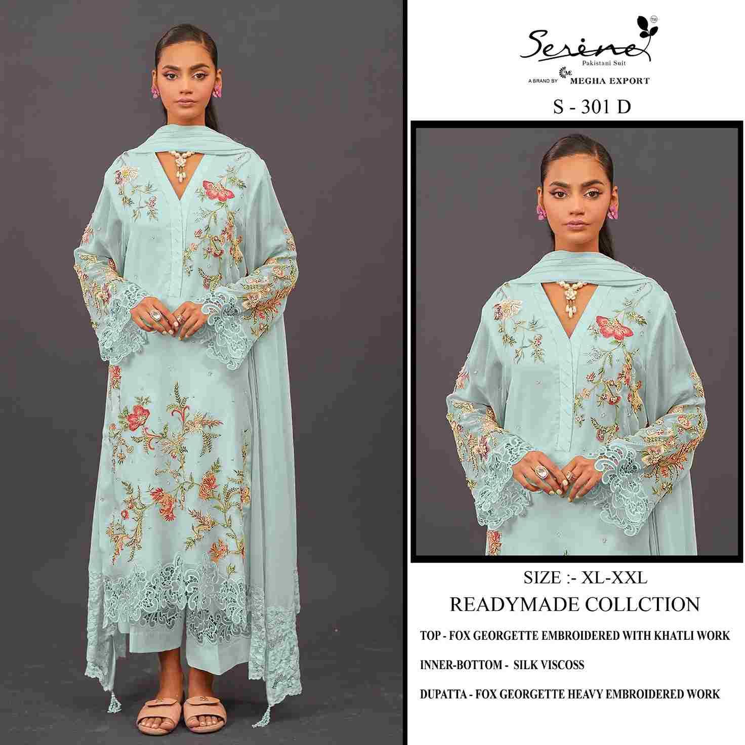 Serene Hit Design S-301 Colours By Serene S-301-A To S-301-D Series Designer Pakistani Suits Beautiful Fancy Colorful Stylish Party Wear & Occasional Wear Faux Georgette Embroidered Dresses At Wholesale Price