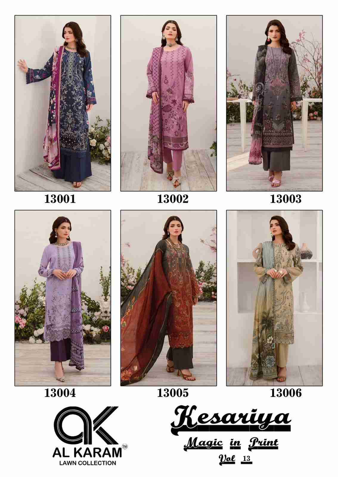 Kesariya Vol-13 By Al Karam Lawn Collection 13001 To 13006 Series Beautiful Festive Suits Colorful Stylish Fancy Casual Wear & Ethnic Wear Pure Cambric Embroidered Dresses At Wholesale Price