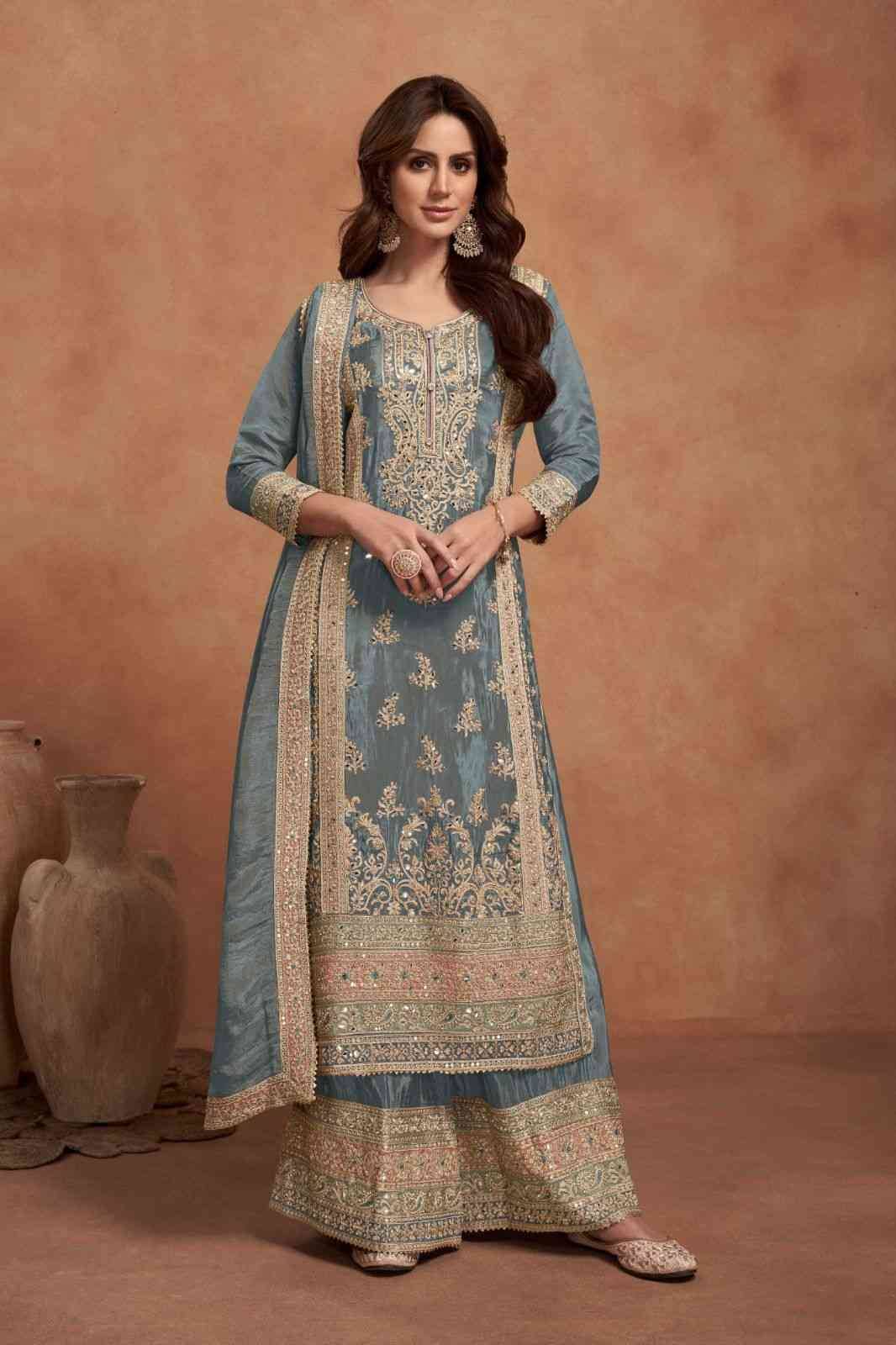 Nazia By Gulkayra Designer 7453-A To 7453-C Series Beautiful Sharara Suits Colorful Stylish Fancy Casual Wear & Ethnic Wear Silk Embroidery Dresses At Wholesale Price