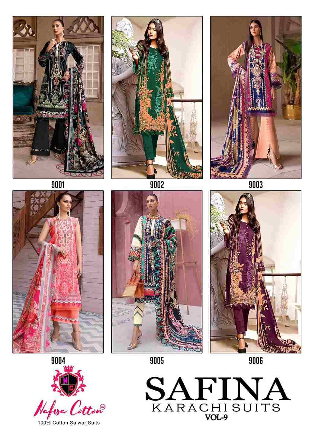 Safina Vol-9 By Nafisa Cotton 9001 To 9006 Series Beautiful Festive Suits Colorful Stylish Fancy Casual Wear & Ethnic Wear Pure Cotton Embroidered Dresses At Wholesale Price