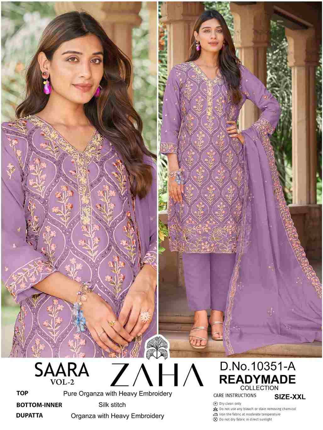 Saara Vol-2 By Zaha 10351-A To 10351-D Series Beautiful Pakistani Suits Colorful Stylish Fancy Casual Wear & Ethnic Wear Organza Dresses At Wholesale Price