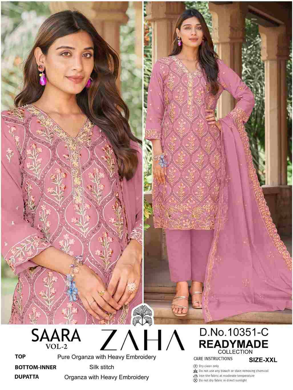 Saara Vol-2 By Zaha 10351-A To 10351-D Series Beautiful Pakistani Suits Colorful Stylish Fancy Casual Wear & Ethnic Wear Organza Dresses At Wholesale Price