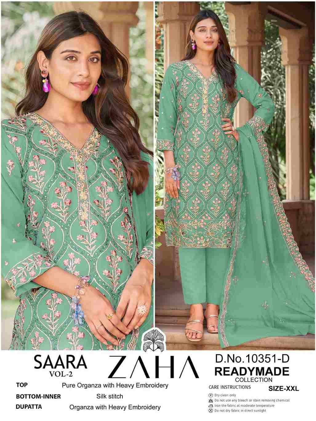 Saara Vol-2 By Zaha 10351-A To 10351-D Series Beautiful Pakistani Suits Colorful Stylish Fancy Casual Wear & Ethnic Wear Organza Dresses At Wholesale Price