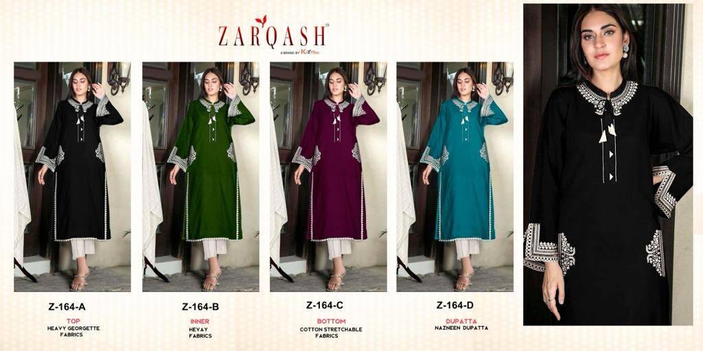 Zarqash Hit Design Z-164 Colours By Zarqash Z-164-A To Z-164-D Series Designer Festive Pakistani Suits Collection Beautiful Stylish Fancy Colorful Party Wear & Occasional Wear Heavy Georgette Embroidered Dresses At Wholesale Price