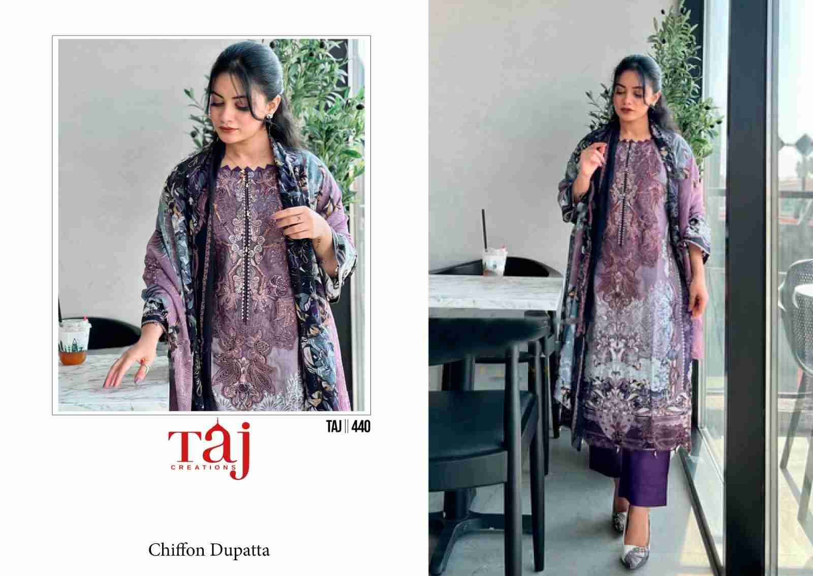 Taj Hit Design 440 By Taj Creation Beautiful Pakistani Suits Colorful Stylish Fancy Casual Wear & Ethnic Wear Pure Cotton Print With Embroidered Dresses At Wholesale Price