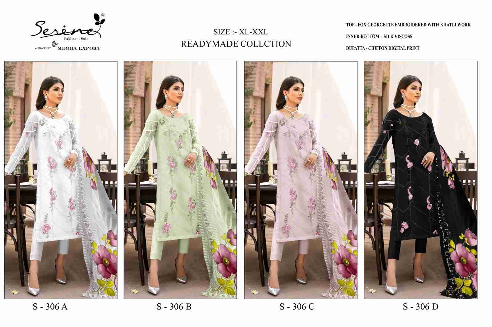 Serene Hit Design S-306 Colours By Serene S-306-A To S-306-D Series Designer Pakistani Suits Beautiful Fancy Colorful Stylish Party Wear & Occasional Wear Faux Georgette Embroidered Dresses At Wholesale Price