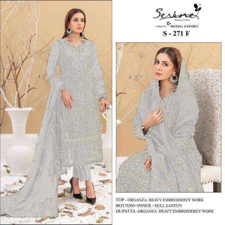 Serene Hit Design S-271 Colours Vol-2 By Serene S-271-E To S-271-H Series Designer Pakistani Suits Beautiful Fancy Colorful Stylish Party Wear & Occasional Wear Organza Embroidered Dresses At Wholesale Price