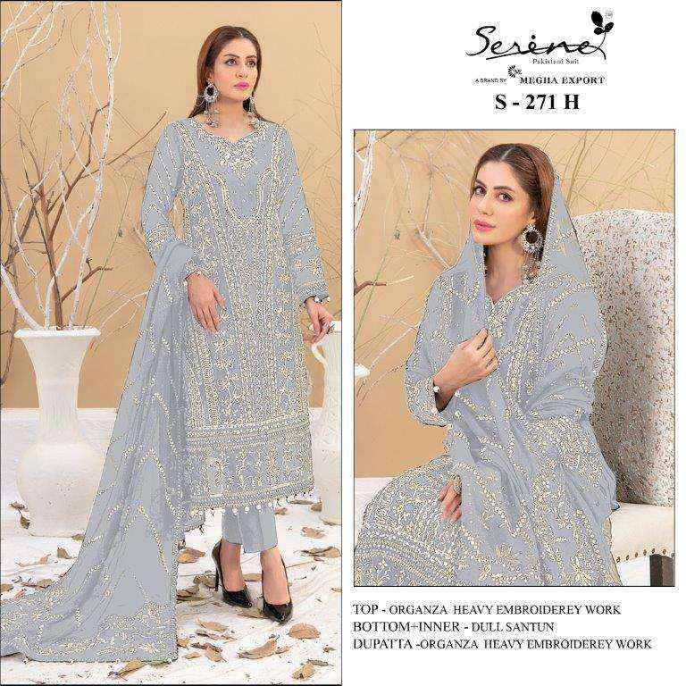 Serene Hit Design S-271 Colours Vol-2 By Serene S-271-E To S-271-H Series Designer Pakistani Suits Beautiful Fancy Colorful Stylish Party Wear & Occasional Wear Organza Embroidered Dresses At Wholesale Price