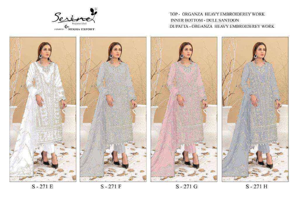 Serene Hit Design S-271 Colours Vol-2 By Serene S-271-E To S-271-H Series Designer Pakistani Suits Beautiful Fancy Colorful Stylish Party Wear & Occasional Wear Organza Embroidered Dresses At Wholesale Price