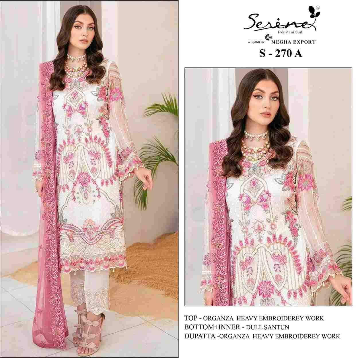 Serene Hit Design S-270 Colours By Serene S-270-A To S-270-D Series Beautiful Pakistani Suits Colorful Stylish Fancy Casual Wear & Ethnic Wear Organza Dresses At Wholesale Price