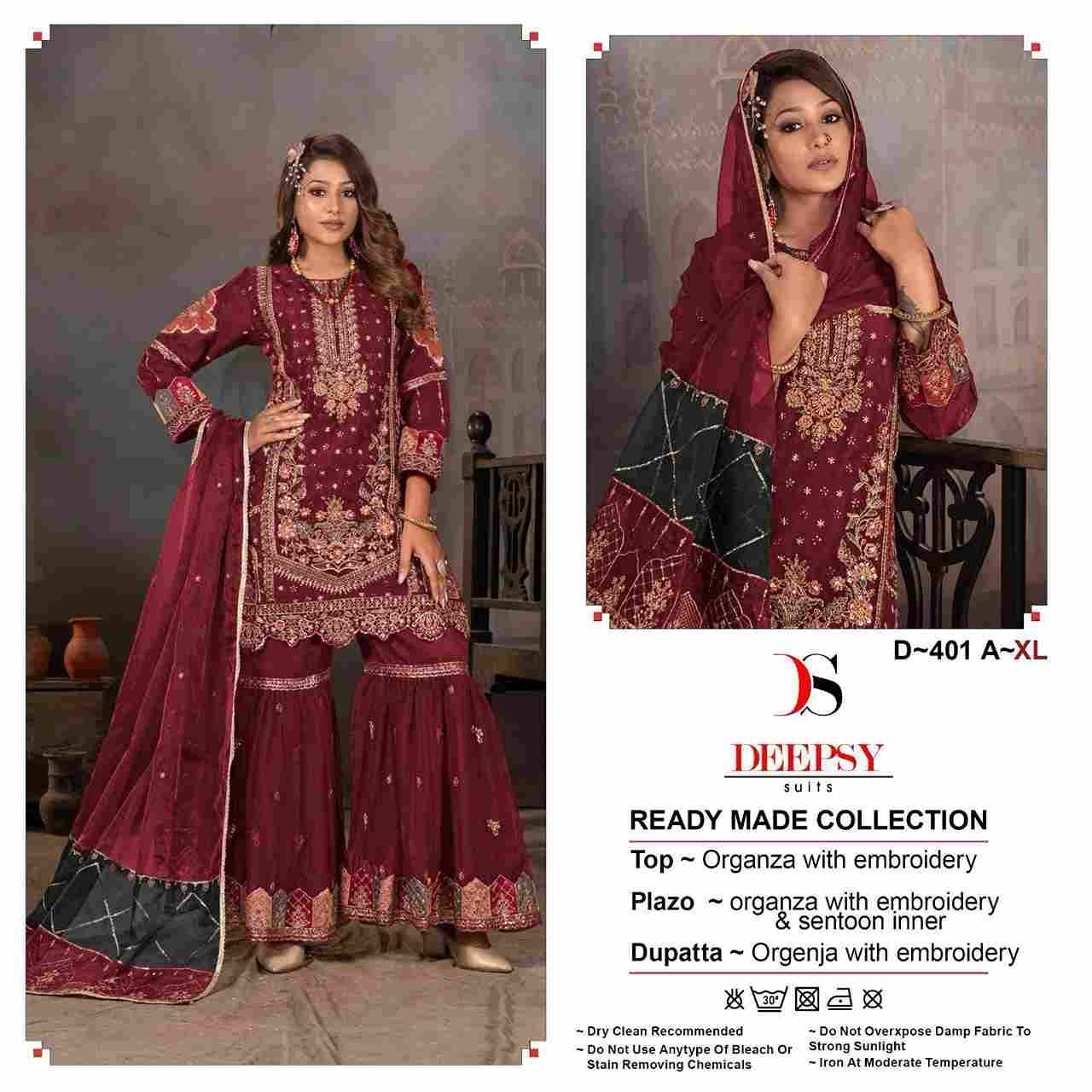 Deepsy Hit Design 401 By Deepsy Suits 401-A To 401-D Series Pakistani Suits Beautiful Fancy Colorful Stylish Party Wear & Occasional Wear Pure Organza Embroidered Dresses At Wholesale Price