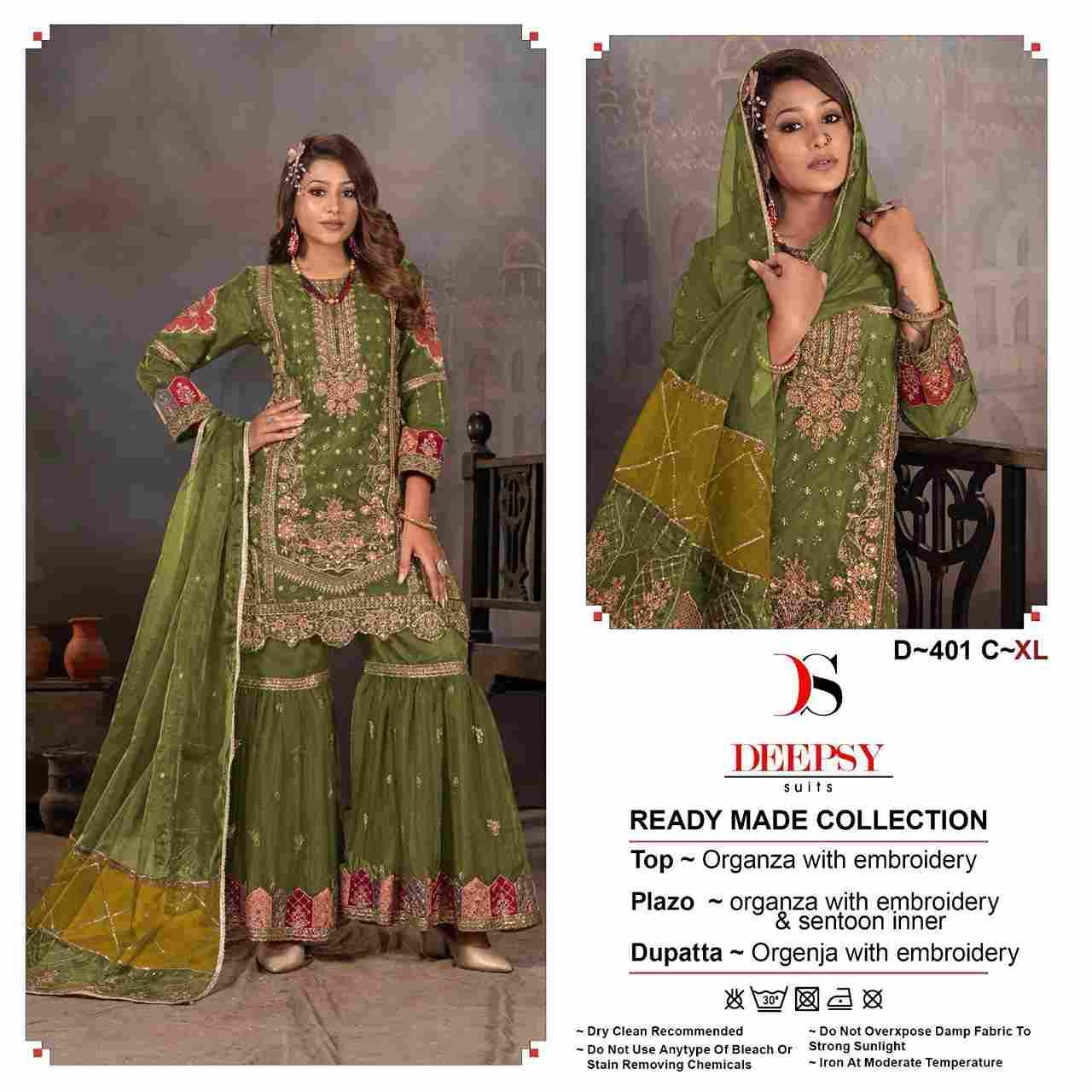 Deepsy Hit Design 401 By Deepsy Suits 401-A To 401-D Series Pakistani Suits Beautiful Fancy Colorful Stylish Party Wear & Occasional Wear Pure Organza Embroidered Dresses At Wholesale Price