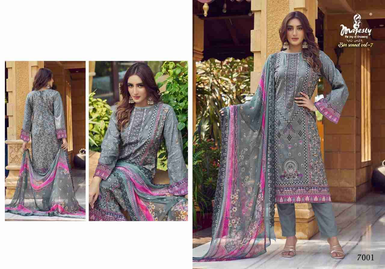 Bin Saeed Vol-7 By Majesty 7001 To 7006 Series Beautiful Pakistani Suits Colorful Stylish Fancy Casual Wear & Ethnic Wear Cambric Cotton Dresses At Wholesale Price