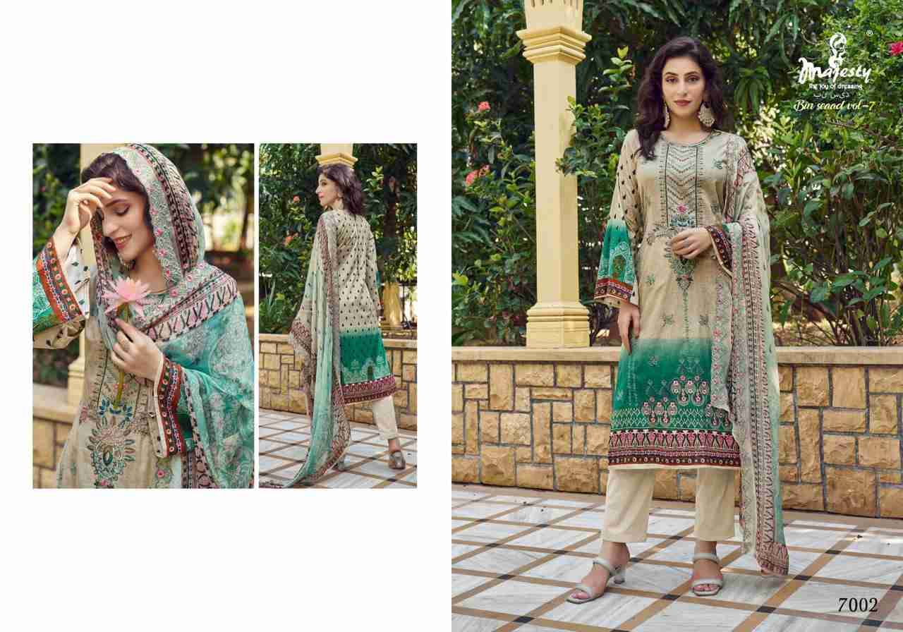 Bin Saeed Vol-7 By Majesty 7001 To 7006 Series Beautiful Pakistani Suits Colorful Stylish Fancy Casual Wear & Ethnic Wear Cambric Cotton Dresses At Wholesale Price