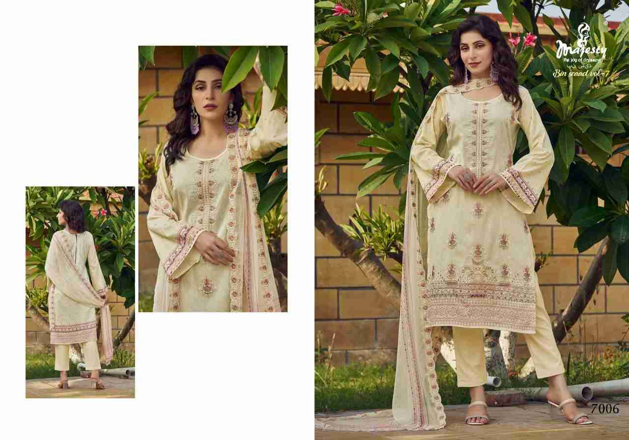 Bin Saeed Vol-7 By Majesty 7001 To 7006 Series Beautiful Pakistani Suits Colorful Stylish Fancy Casual Wear & Ethnic Wear Cambric Cotton Dresses At Wholesale Price