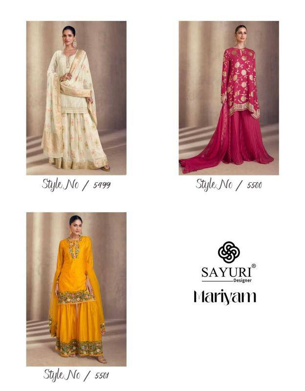 Mariyam By Sayuri 5499 To 5501 Series Beautiful Sharara Suits Colorful Stylish Fancy Casual Wear & Ethnic Wear Premium Silk Dresses At Wholesale Price