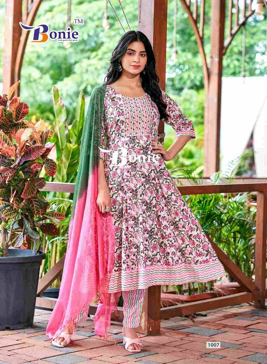 Anarkali By Bonie 1001 To 1007 Series Beautiful Festive Suits Colorful Stylish Fancy Casual Wear & Ethnic Wear Rayon Dresses At Wholesale Price