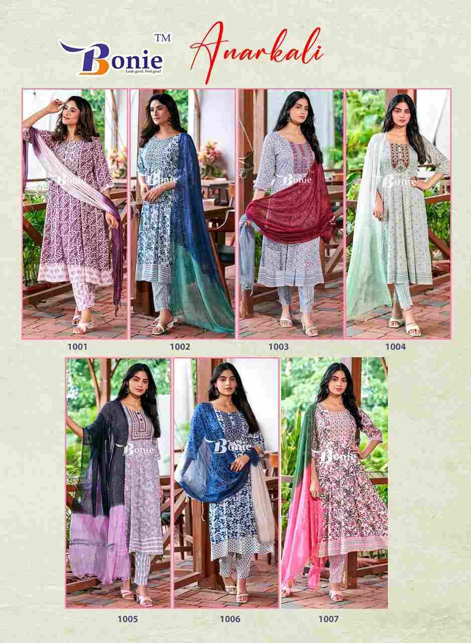 Anarkali By Bonie 1001 To 1007 Series Beautiful Festive Suits Colorful Stylish Fancy Casual Wear & Ethnic Wear Rayon Dresses At Wholesale Price