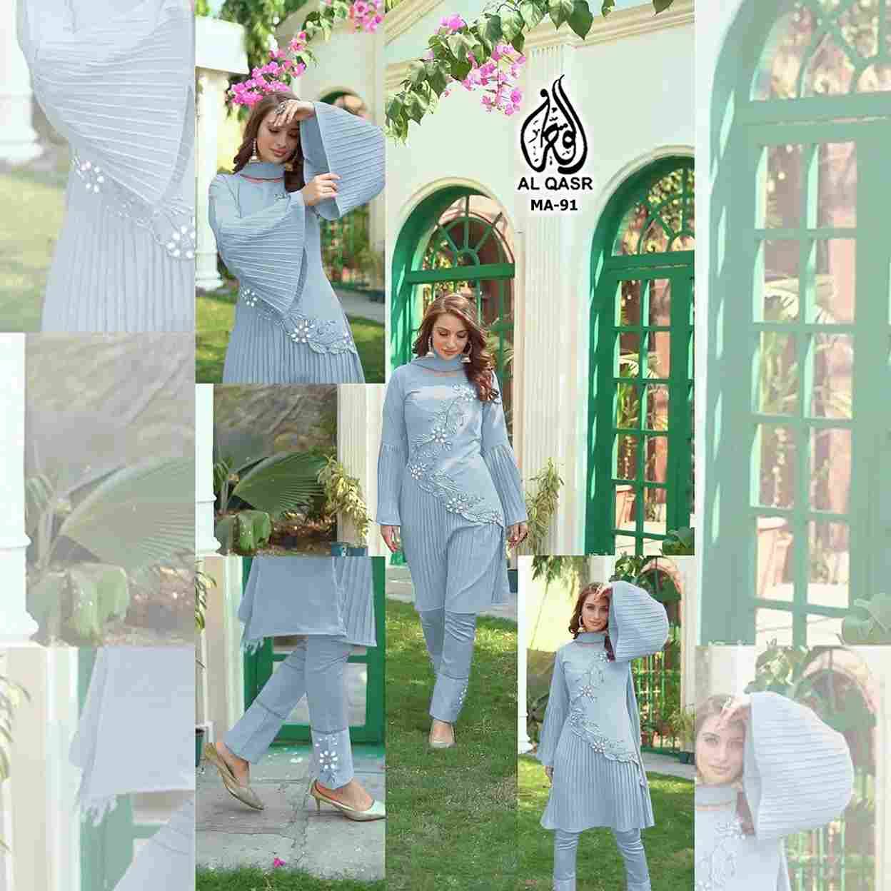 MA-91 COLOURS BY AL QASR 91-A TO 91-F SERIES BEAUTIFUL PAKISTANI SUITS COLORFUL STYLISH FANCY CASUAL WEAR & ETHNIC WEAR FAUX GEORGETTE DRESSES AT WHOLESALE PRICE