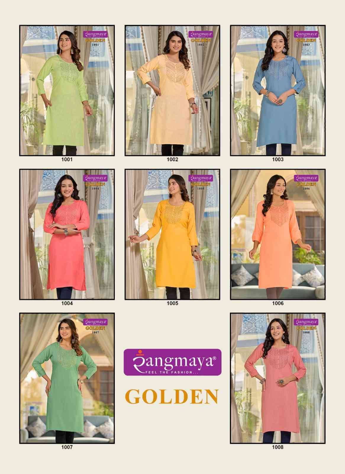 Golden By Rangmaya 1001 To 1008 Series Designer Stylish Fancy Colorful Beautiful Party Wear & Ethnic Wear Collection Rayon Slub Kurtis At Wholesale Price