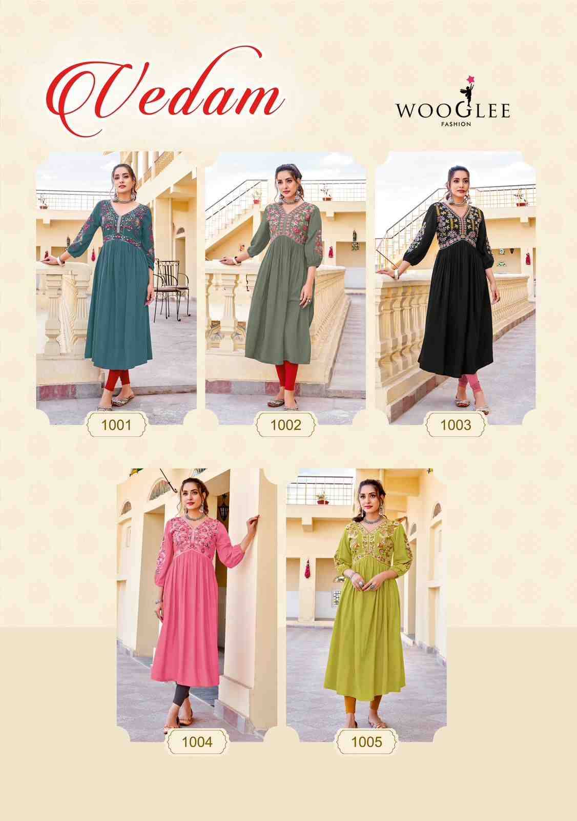 Vedam By Wooglee 1001 To 1005 Series Designer Stylish Fancy Colorful Beautiful Party Wear & Ethnic Wear Collection Rayon Kurtis At Wholesale Price