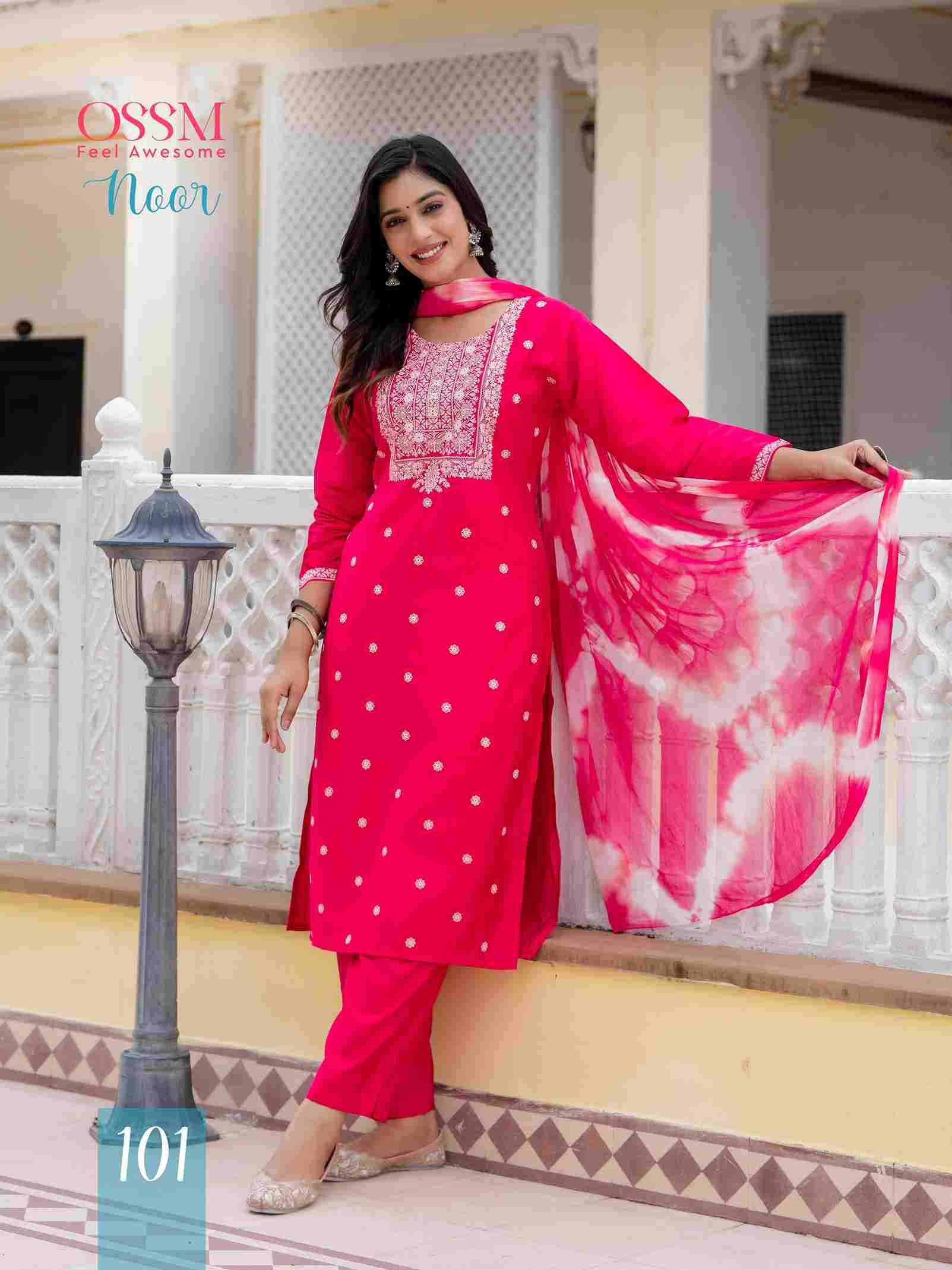 Noor By Ossm 101 To 106 Series Beautiful Festive Suits Colorful Stylish Fancy Casual Wear & Ethnic Wear Viscose Silk Dresses At Wholesale Price