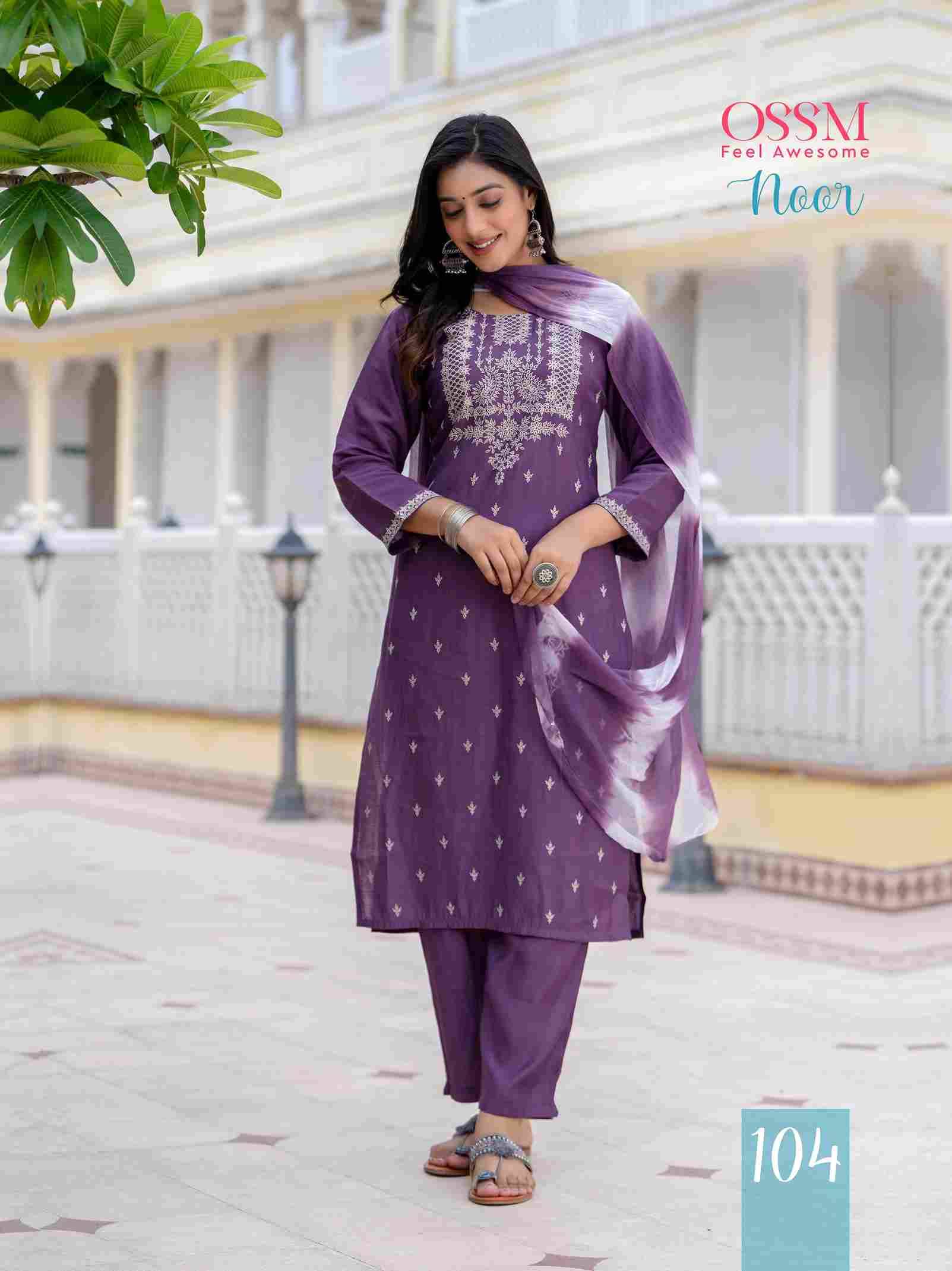 Noor By Ossm 101 To 106 Series Beautiful Festive Suits Colorful Stylish Fancy Casual Wear & Ethnic Wear Viscose Silk Dresses At Wholesale Price