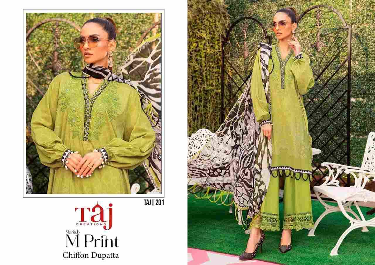 Taj Hit Design 201 By Taj Creation Beautiful Pakistani Suits Colorful Stylish Fancy Casual Wear & Ethnic Wear Pure Cotton Print With Embroidered Dresses At Wholesale Price