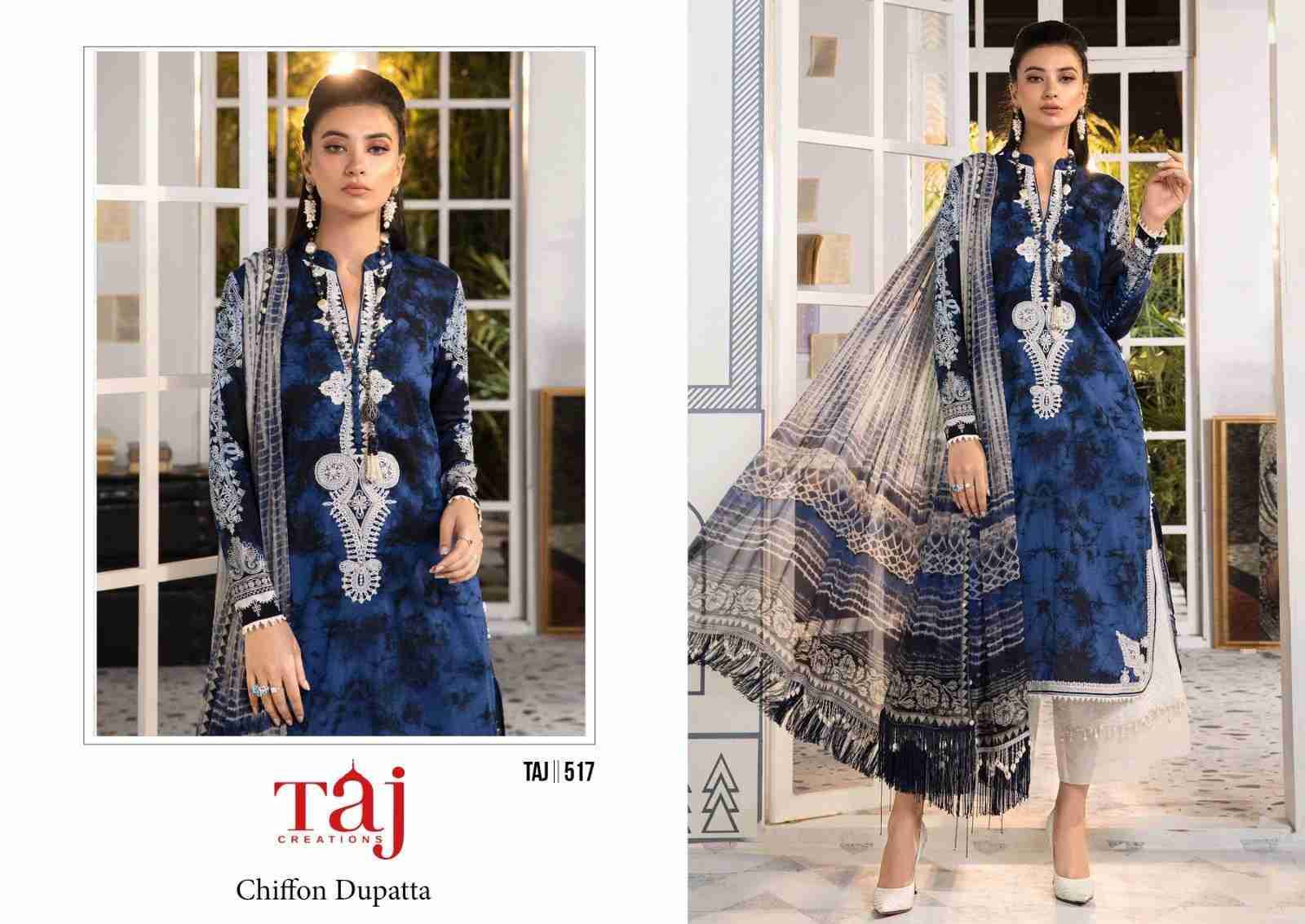 Taj Hit Design 517 By Taj Creation Beautiful Pakistani Suits Colorful Stylish Fancy Casual Wear & Ethnic Wear Pure Cotton Print With Embroidered Dresses At Wholesale Price