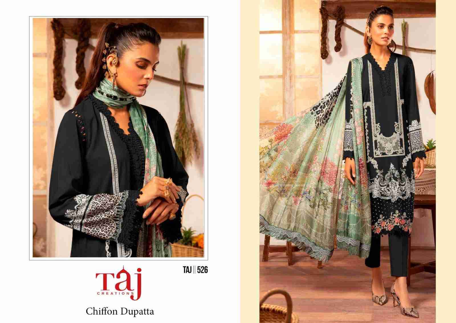 Taj 526 Series By Taj Creation 526 To 527 Series Beautiful Pakistani Suits Colorful Stylish Fancy Casual Wear & Ethnic Wear Pure Cotton Print With Embroidered Dresses At Wholesale Price