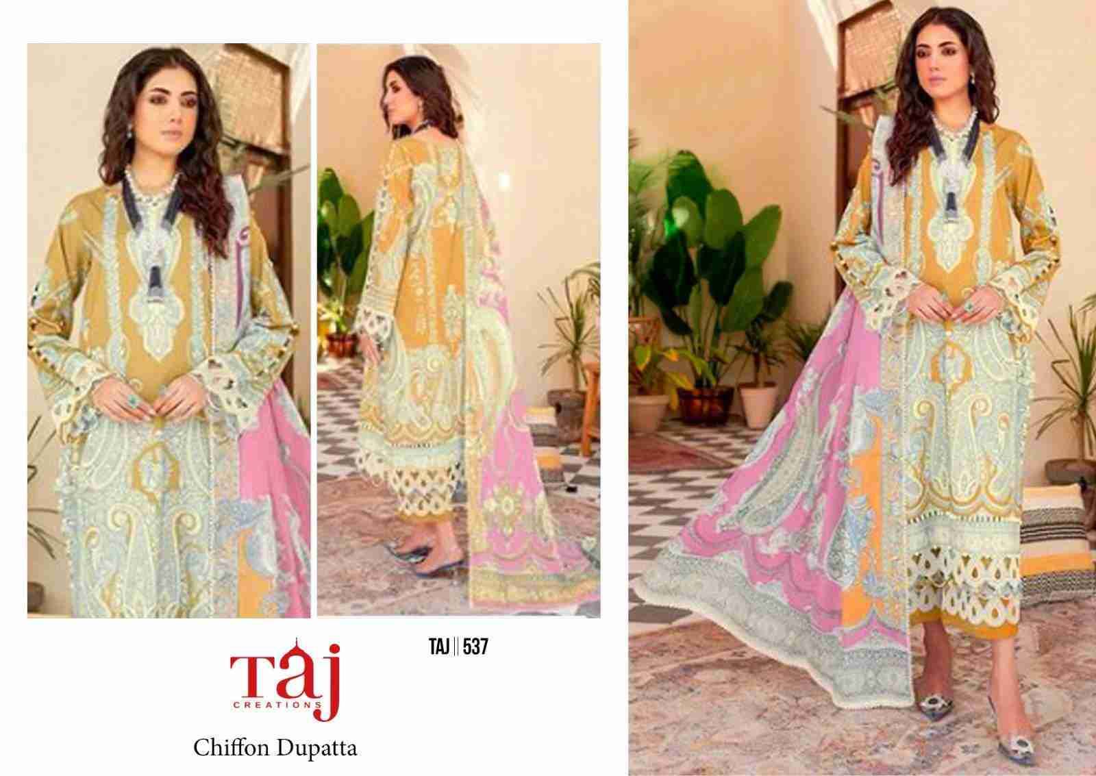 Taj 537 Series By Taj Creation 537 To 538 Series Beautiful Pakistani Suits Colorful Stylish Fancy Casual Wear & Ethnic Wear Pure Cotton Print With Embroidered Dresses At Wholesale Price