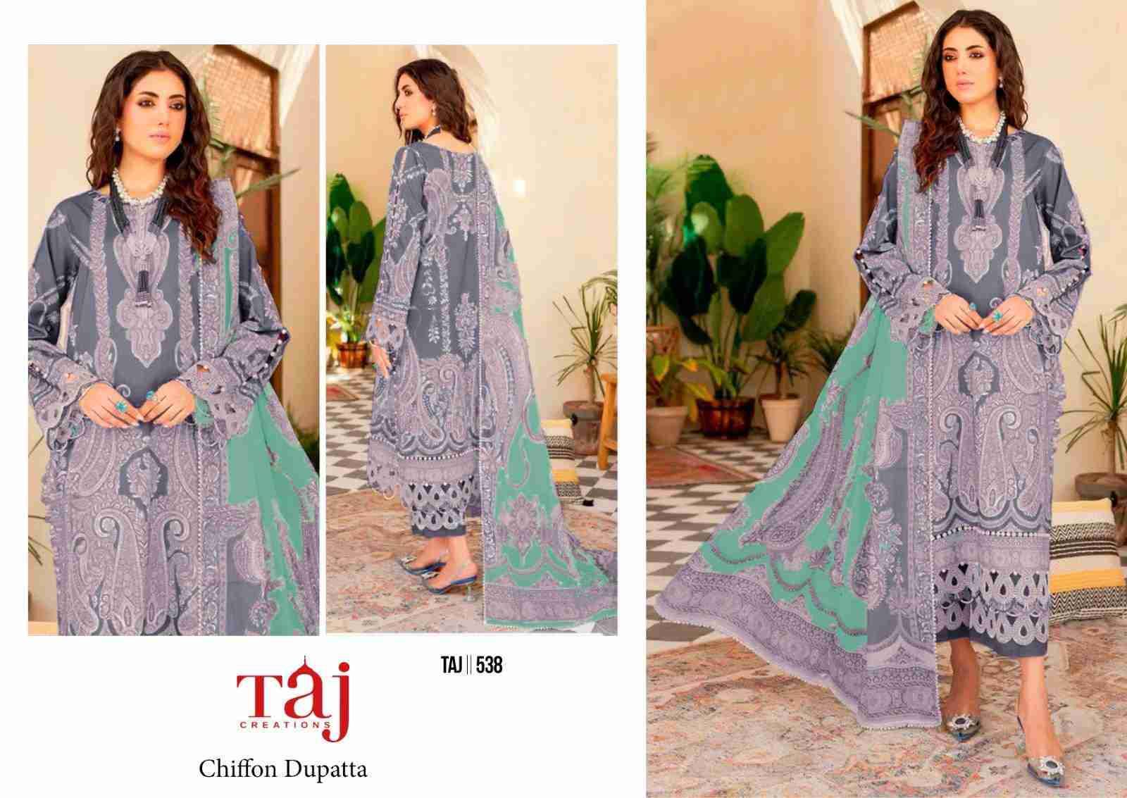 Taj 537 Series By Taj Creation 537 To 538 Series Beautiful Pakistani Suits Colorful Stylish Fancy Casual Wear & Ethnic Wear Pure Cotton Print With Embroidered Dresses At Wholesale Price