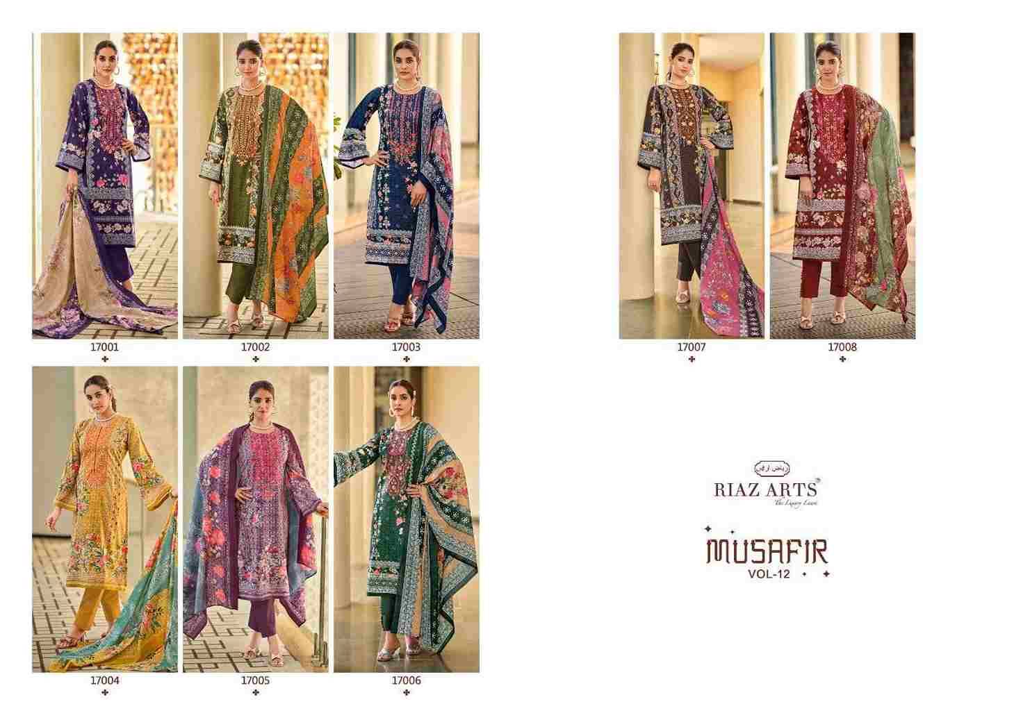 Musafir Vol-12 By Riaz Arts 17001 To 17008 Series Wholesale Designer Pakistani Suits Collection Beautiful Stylish Fancy Colorful Party Wear & Occasional Wear Pure Lawn Print With Embroidered Dresses At Wholesale Price