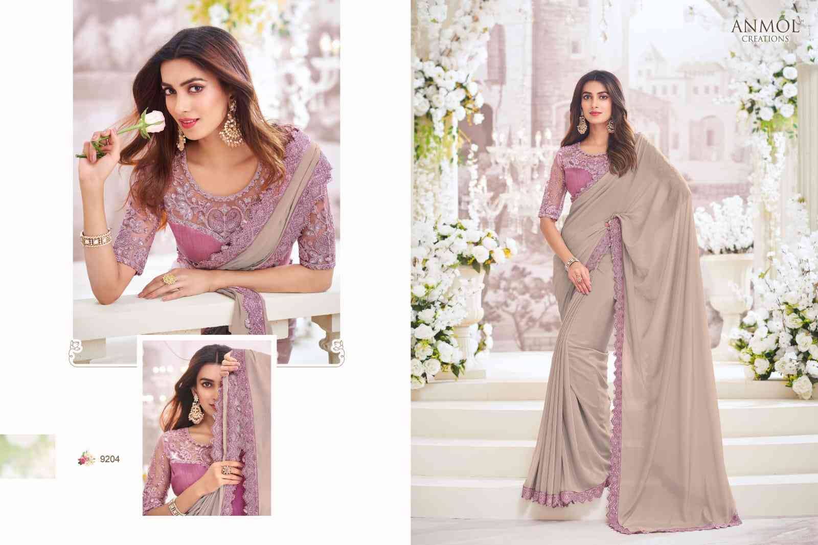 Exotique Vol-5 By Anmol Creation 9201 To 9216 Series Indian Traditional Wear Collection Beautiful Stylish Fancy Colorful Party Wear & Occasional Wear Georgette/Chiffon/Satin Silk Sarees At Wholesale Price