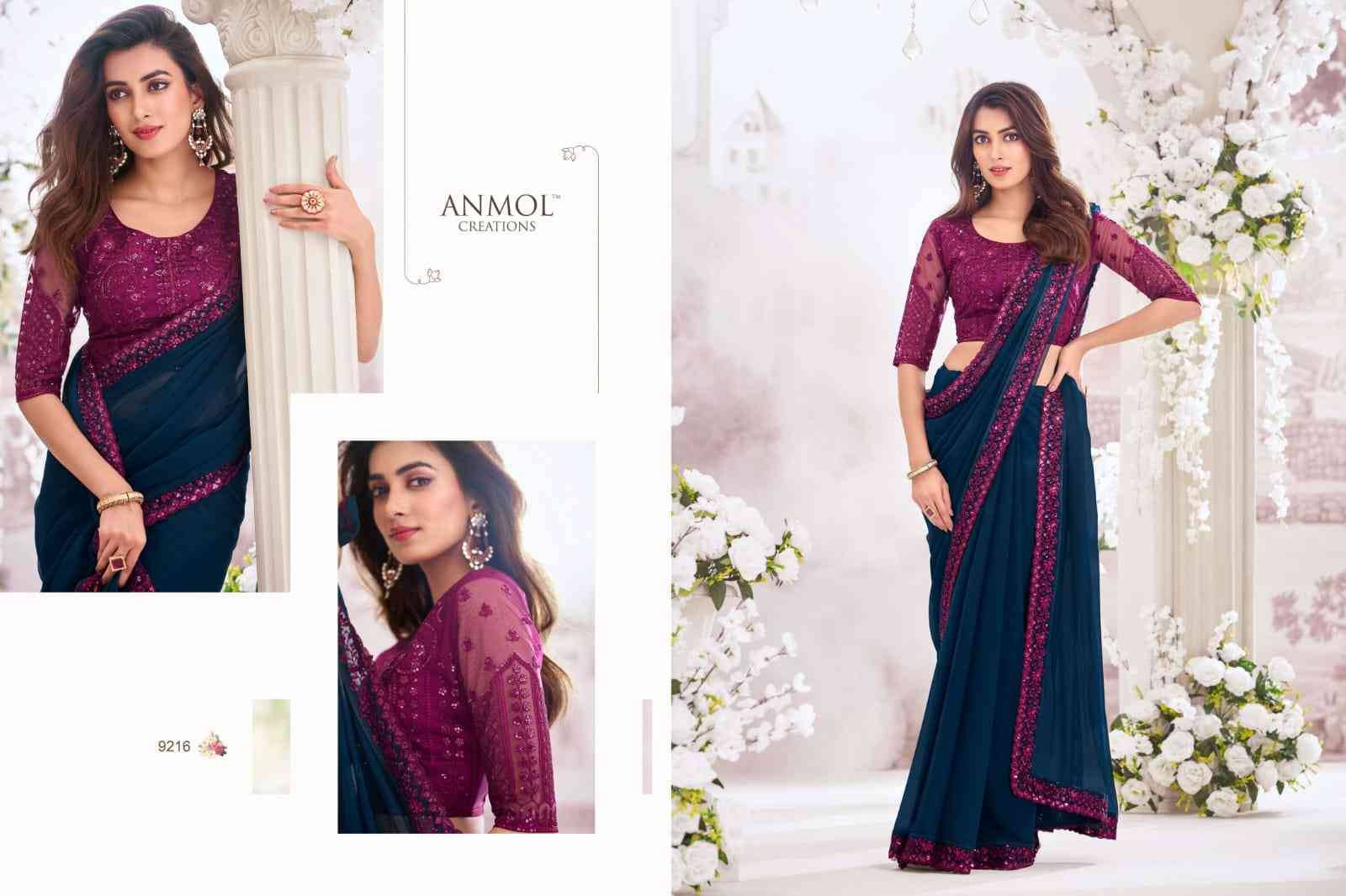 Exotique Vol-5 By Anmol Creation 9201 To 9216 Series Indian Traditional Wear Collection Beautiful Stylish Fancy Colorful Party Wear & Occasional Wear Georgette/Chiffon/Satin Silk Sarees At Wholesale Price