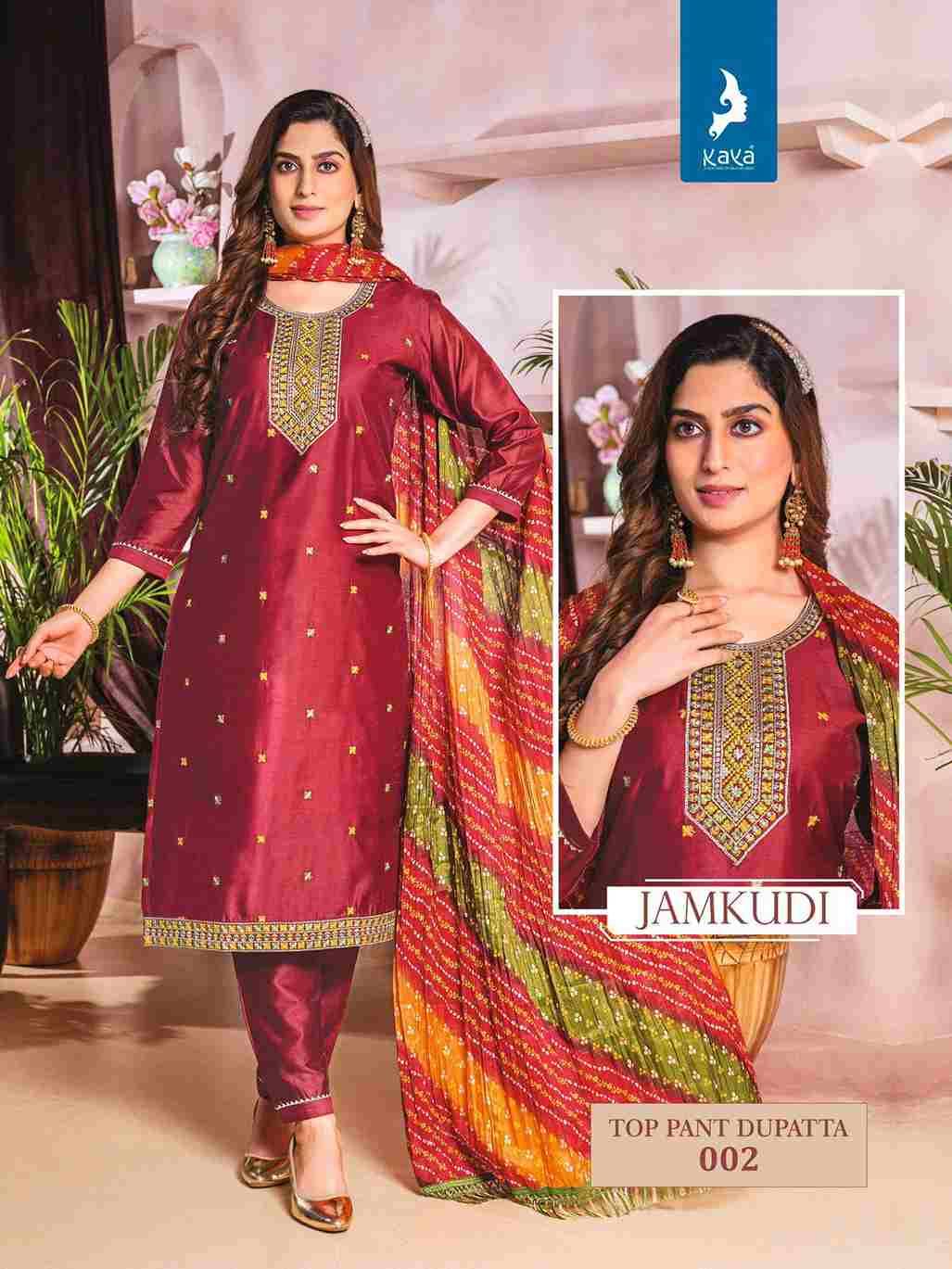 Jamkudi By Kaya 001 To 008 Series Beautiful Festive Suits Colorful Stylish Fancy Casual Wear & Ethnic Wear Chanderi Silk Print Dresses At Wholesale Price