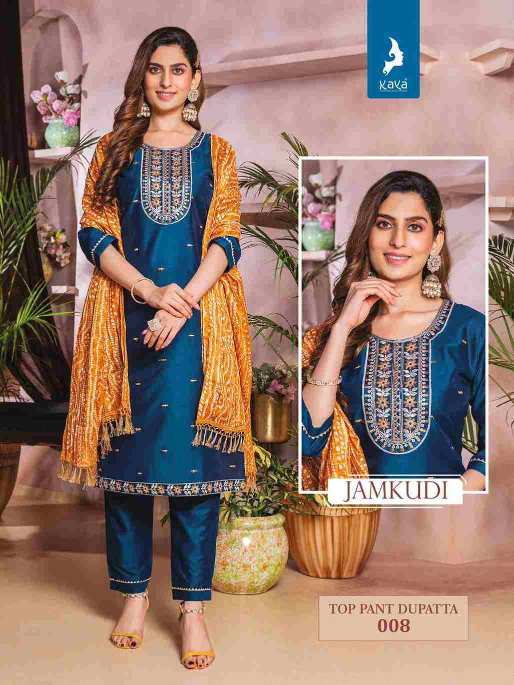 Jamkudi By Kaya 001 To 008 Series Beautiful Festive Suits Colorful Stylish Fancy Casual Wear & Ethnic Wear Chanderi Silk Print Dresses At Wholesale Price