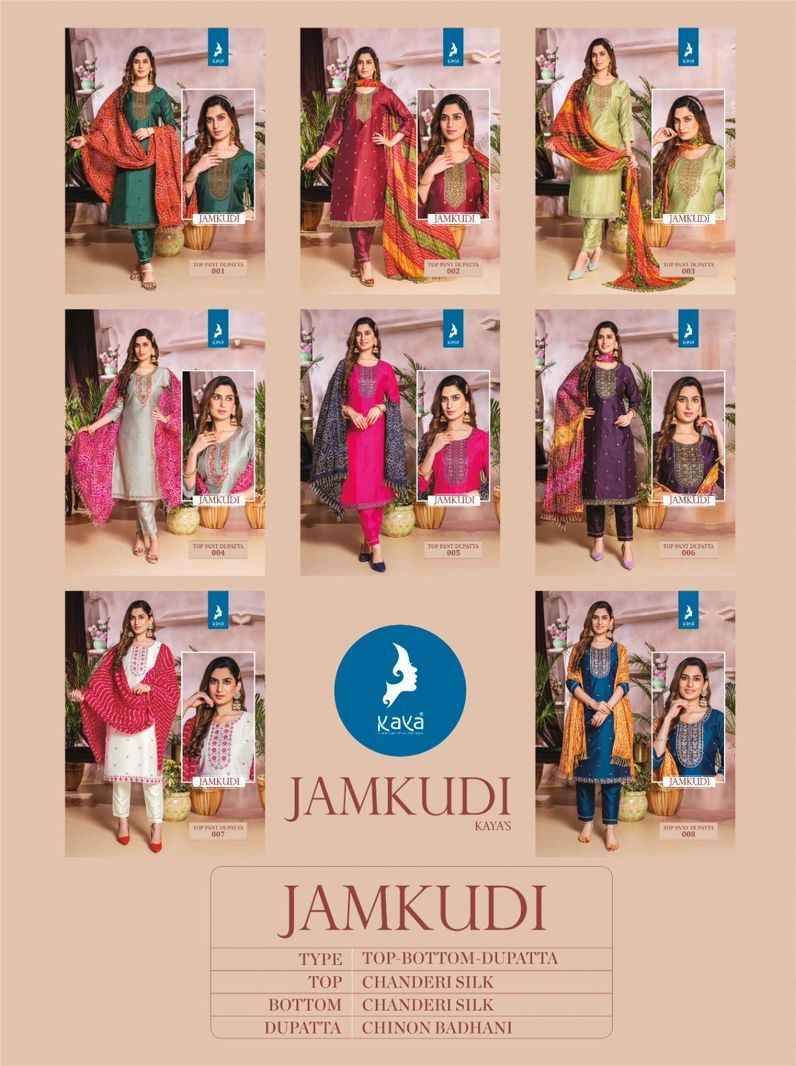 Jamkudi By Kaya 001 To 008 Series Beautiful Festive Suits Colorful Stylish Fancy Casual Wear & Ethnic Wear Chanderi Silk Print Dresses At Wholesale Price