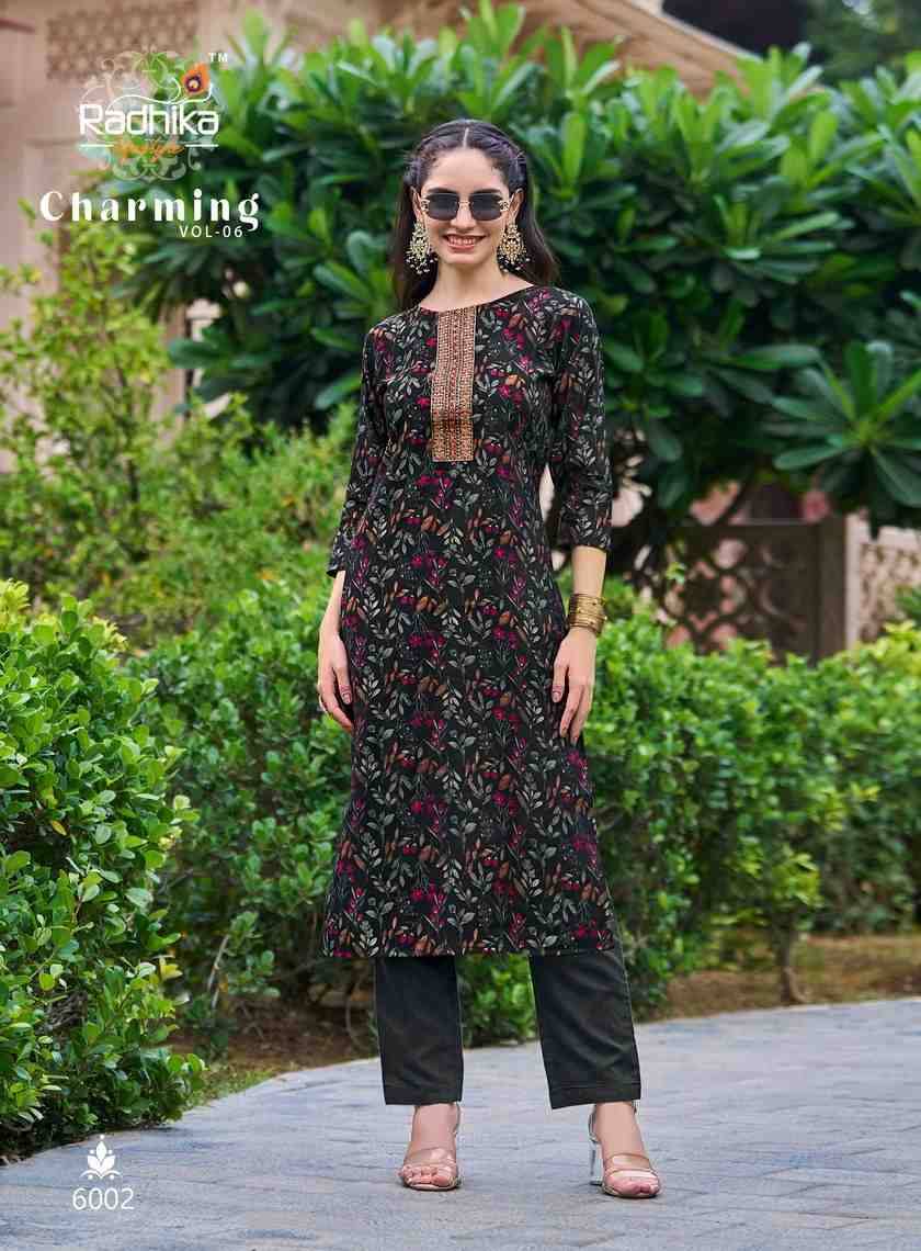 Charming Vol-6 By Radhika Lifestyle 6001 To 6006 Series Beautiful Stylish Fancy Colorful Casual Wear & Ethnic Wear Modal Chanderi Kurtis At Wholesale Price