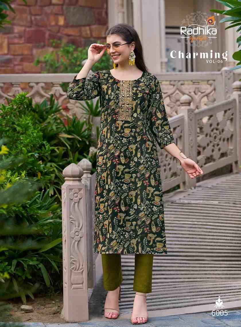 Charming Vol-6 By Radhika Lifestyle 6001 To 6006 Series Beautiful Stylish Fancy Colorful Casual Wear & Ethnic Wear Modal Chanderi Kurtis At Wholesale Price