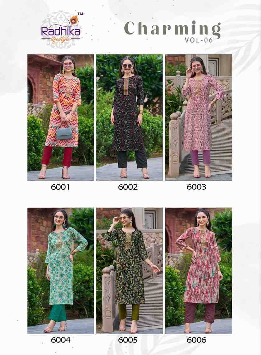 Charming Vol-6 By Radhika Lifestyle 6001 To 6006 Series Beautiful Stylish Fancy Colorful Casual Wear & Ethnic Wear Modal Chanderi Kurtis At Wholesale Price