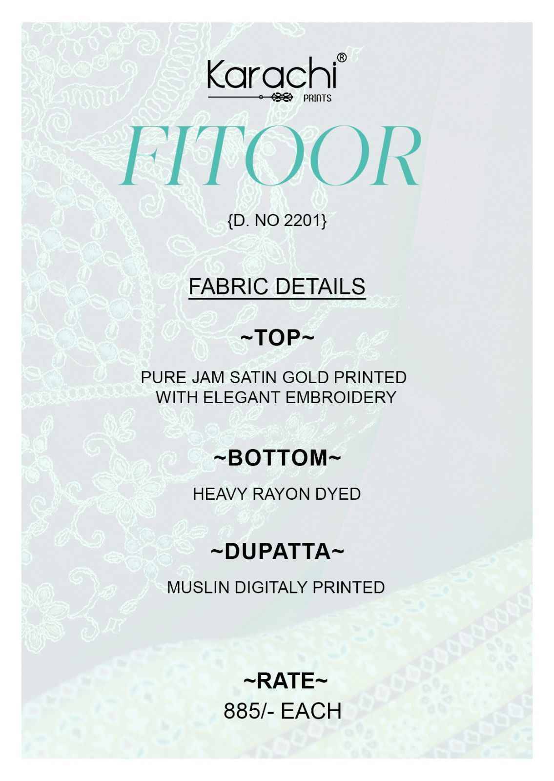 Fitoor By Karachi Prints 2201 To 2206 Series Beautiful Festive Suits Colorful Stylish Fancy Casual Wear & Ethnic Wear Pure Jam Satin Print With Work Dresses At Wholesale Price