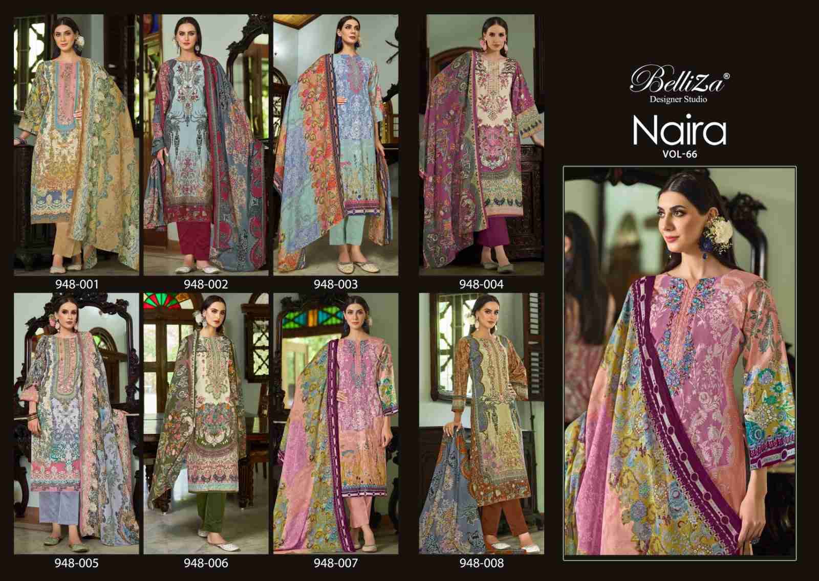 Naira Vol-66 By Belliza 948-001 To 948-008 Series Beautiful Festive Suits Stylish Fancy Colorful Casual Wear & Ethnic Wear Pure Cotton Print Dresses At Wholesale Price