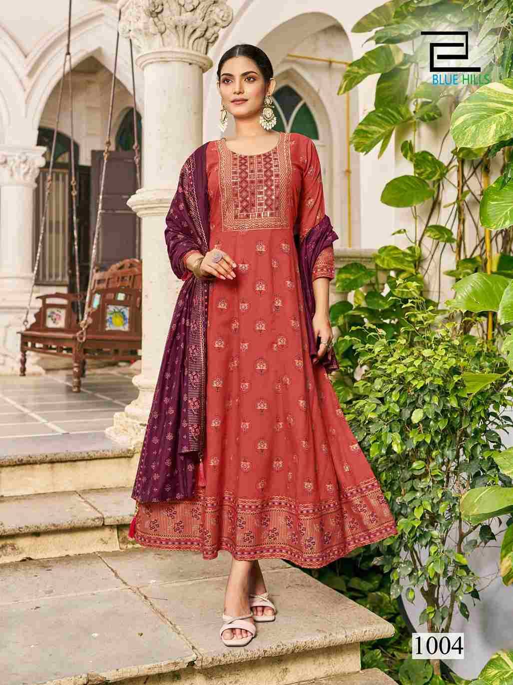 SENORITA SPECIAL BY BLUE HILLS 1001 TO 1008 SERIES BEAUTIFUL STYLISH FANCY COLORFUL CASUAL WEAR & ETHNIC WEAR RAYON FOIL GOWNS WITH DUPATTA AT WHOLESALE PRICE