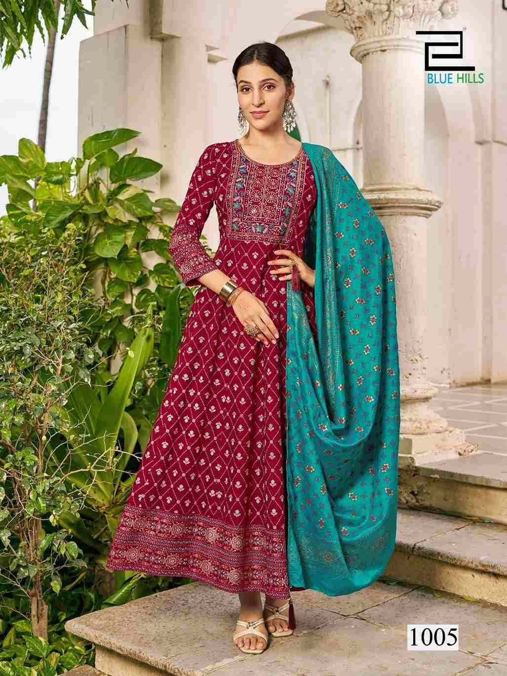 SENORITA SPECIAL BY BLUE HILLS 1001 TO 1008 SERIES BEAUTIFUL STYLISH FANCY COLORFUL CASUAL WEAR & ETHNIC WEAR RAYON FOIL GOWNS WITH DUPATTA AT WHOLESALE PRICE