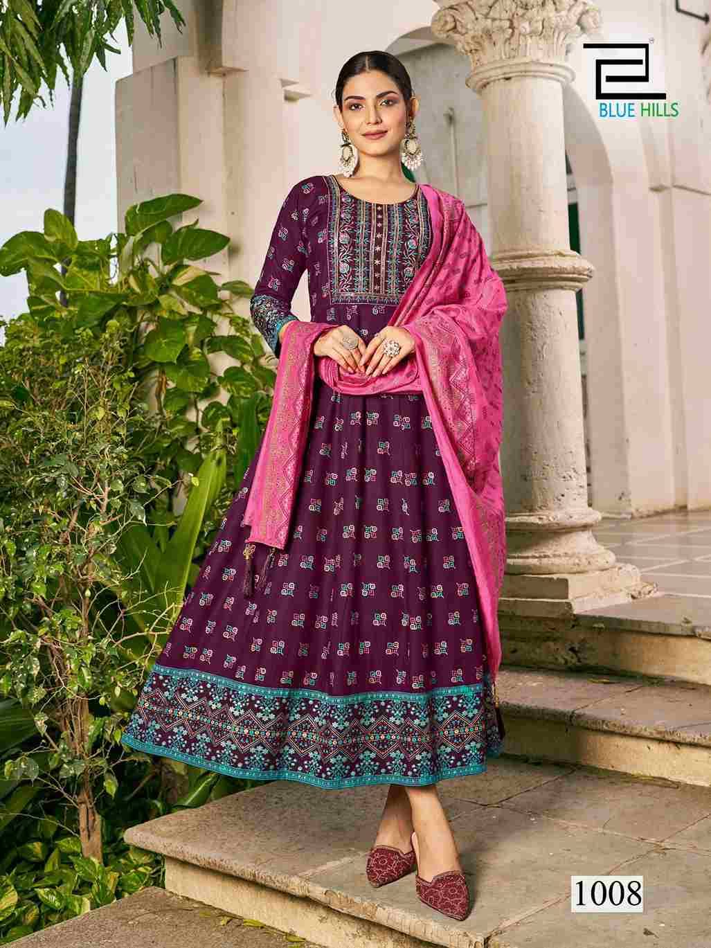 SENORITA SPECIAL BY BLUE HILLS 1001 TO 1008 SERIES BEAUTIFUL STYLISH FANCY COLORFUL CASUAL WEAR & ETHNIC WEAR RAYON FOIL GOWNS WITH DUPATTA AT WHOLESALE PRICE