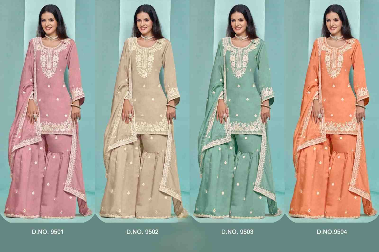 Aanaya Vol-195 By Twisha 9501 To 9504 Series Beautiful Sharara Suits Colorful Stylish Fancy Casual Wear & Ethnic Wear Chanderi Dresses At Wholesale Price