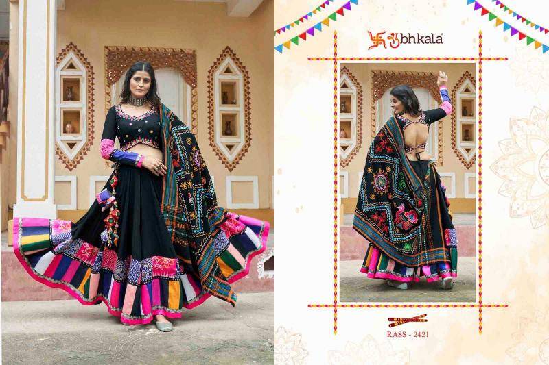 Raas Vol-13 By Shubhkala 2421 To 2426 Series Navratri Wear Collection Beautiful Stylish Colorful Fancy Party Wear & Occasional Wear Muslin Cotton/Viscose Rayon Lehengas At Wholesale Price